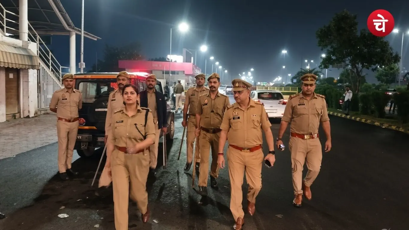 DCP Noida Preeti Yadav conducting a foot patrol alongside police personnel during a checking operation in Noida